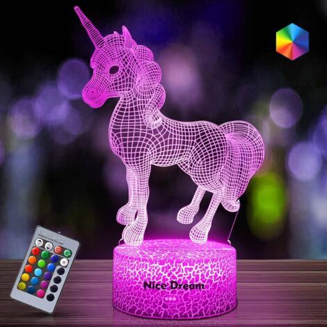 Veilleuse Licorne 3D pour Enfants, Fille Lampe LED USB Veilleuse Illusion, 16 Couleurs Changeantes avec Télécommande pour Enfants Adultes Cadeau d'anniversaire et de vacances (Licorne 5) (1/5)