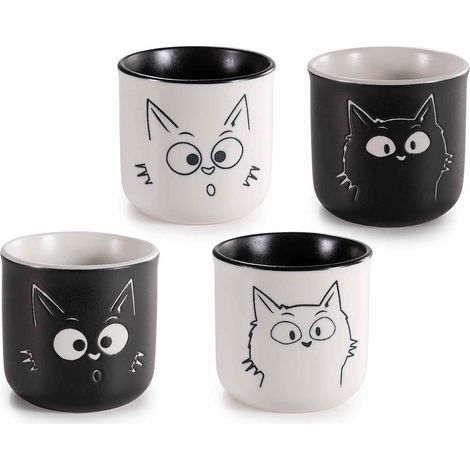 Bicchierini / tazzine da caffè in porcellana opaca con incisioni a muso di gatto, set da 12 pezzi, Ø 5,5 cm x 5,5 H