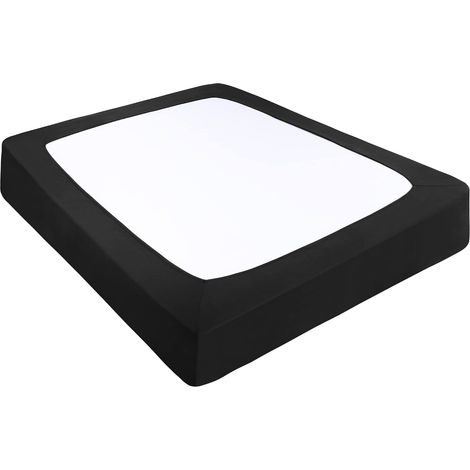 Housse de sommier tapissier en Tissu Extensible Enveloppant sur Les 4 côtés sans Plis, pour la Maison, Housse de Matelas élastique pour Matelas jusqu'à 35,6 cm, Noir, très Grand lit (1/5)