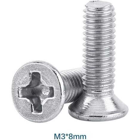 100 viti a testa piatta con esagono incassato M3, viti per macchine, bulloni in acciaio inox SS304 (8 mm) (1/5)