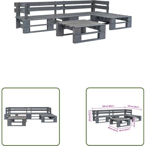 The Living Store Salon de jardin palette 4 pcs Bois Gris - Salon De Jardin - Ensemble De Salon - Mobilier De Jardin - Canapé De Jardin - Table Basse (1/3)