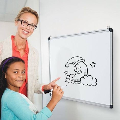 Tableau blanc magnétique effaçable à sec 70x50 cm avec 3 feutres, 2 aimants et une éponge, cadre aluminium, pour bureau et école (1/5)