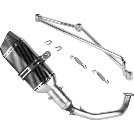 Collecteur d'échappement complet + silencieux slip-on style fibre de carbone compatible avec GY6 125 (1/5)