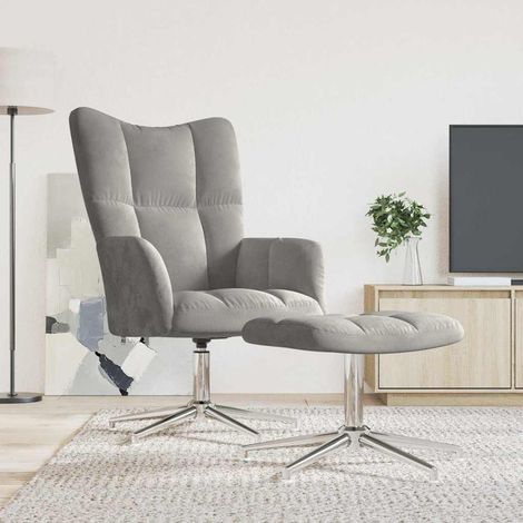 vidaXL Sillón de relax con taburete terciopelo gris claro (1/5)