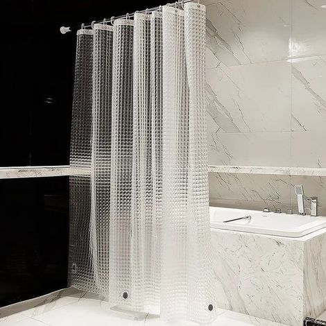 Rideau de douche anti-moisissure 80 x 180 cm avec anneaux et bande lestée, étanche, motif 3D, rideau de salle de bain et toilettes, blanc (1/5)