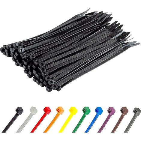 Lange, robuste silberne Kabelbinder, 370 mm x 4,8 mm, 100er-Packung, aus hochwertigem Nylon, 200 mm x 4,8 mm Reißverschluss, schwarz (1/4)