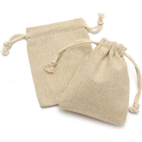 Lot de 50 sacs en toile de jute naturelle, pochettes en lin avec cordon de serrage, sacs de rangement réutilisables et écologiques, petits sacs à poches (1/2)