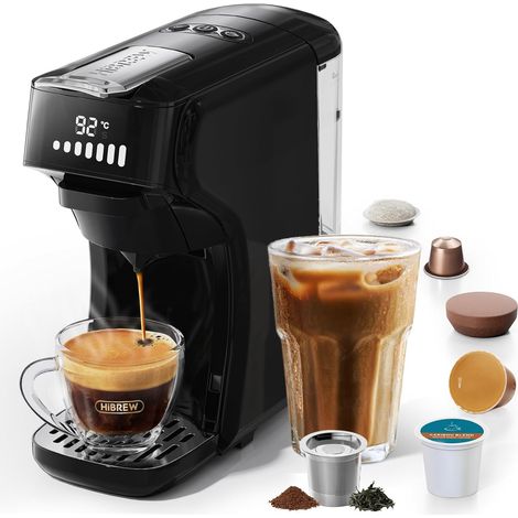 HiBREW 6-in-1-Kapselkaffeemaschine, Espresso und langer Kaffee, kompatible DG/NS/ESE-Kapseln, 19 Bar Druck, schnelles Aufheizen, LCD, kompakt