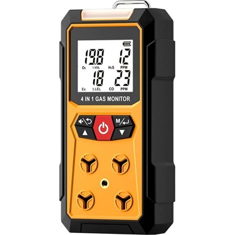 Détecteur de Fuite de Gaz, 4 en 1 (H2S, EX, O2, CO) Moniteur de Sécurité Fiable pour la Maison et Le Lieu de Travail avec Détection Précise, Rechargeable, Construction Robuste, Alertes instantanées