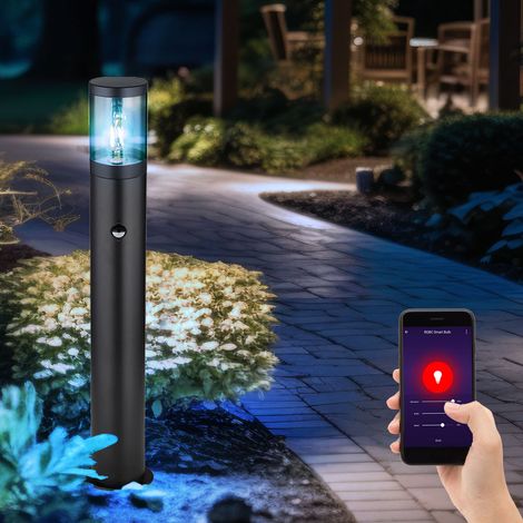 Luminaire d'allée avec détecteur de mouvement, éclairage extérieur, lampadaire de jardin avec capteur, acier inoxydable fumée, contrôle par application CCT, Smart RGB LED 8,5W 806Lm, DxH 14x80 cm (1/5)