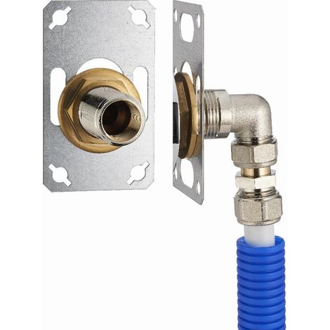 FIXSYSTEM semplice: kit completo per il fissaggio di un rubinetto a parete singolo M1/2' (15x21) Gomito di alimentazione a compressione su tubo multistrato NOYON & THIEBAULT - Ø 16 mm, uscita 1/2' fem