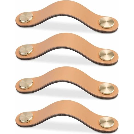 4 pièces (beige, 128 mm) Boutons de meubles en cuir, boutons de porte d'armoire, boutons de tiroir en cuir, boutons de meubles vintage pour armoires, commodes, cuisines, salles de bains