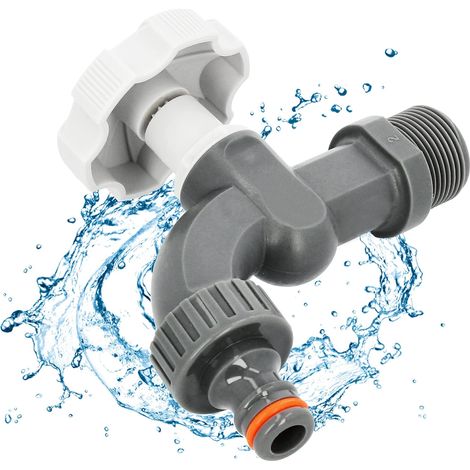 Robinet à boisseau sphérique WHITE LINE 1/2" x 3/4 pouces, eau, jardin, plastique Robinet de rechange, valve de sortie pour tonne à eau de pluie, tuyau de jardin avec adaptateur de (1/5)
