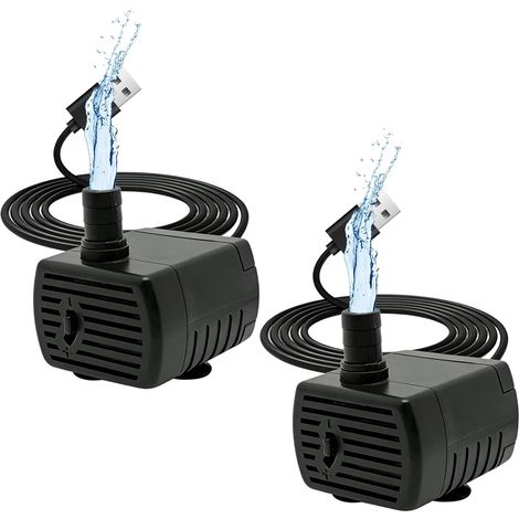 Mini Pompe à Eau Submersible USB 5V 1-3W 180L/H, Lot de 2 Pompes Aquarium avec Débit Réglable, Pompe Fontaine Chat, Hydroponie, Étang, Arrosage, Pompe Compacte avec Ventouses (1/5)
