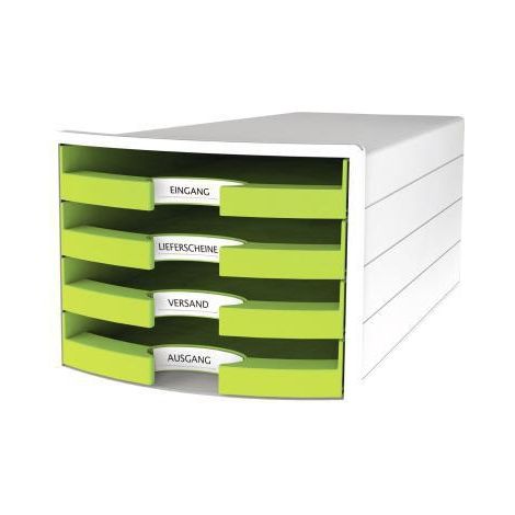 Schubladenbox IMPULS 4 Schubladen DIN A4 DIN C4 Polystyrol Gehäusefarbe: weiß Farbe der Schublade: Trend Colour lemon (1/4)