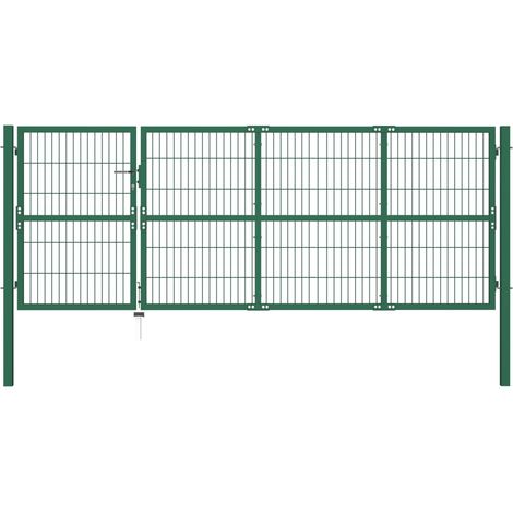 Portail de clôture de jardin avec poteaux 350x120 Acier Vert (1/5)