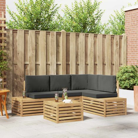 Salon de Jardin Bas 5 Pièces en Bois d'Acacia Massif Ensemble Canapé Modulable Blanc et Anthracite - PANGIVO (1/5)