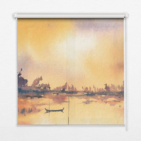 Innenrollo Fensterrollo - Rollo ohne Bohren - Sichtschutzrollo - Lichtdurchlässiges Rollo - Rechteckiges - Rollo - (110 cm x 140 cm) - Sonnenuntergang über dem See (1/5)