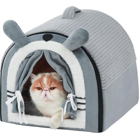 Katzenhaus mit Vorhang, rutschfestem Samtschaum, für den Innenbereich, für Kleintiere (1/5)
