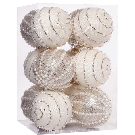 Set mit 12 glitzernden, bruchsicheren Christbaumkugeln zum Aufhängen, stilvoll, weiß (1/5)