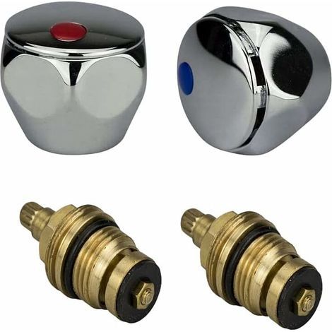 Red and Blue Chrome Metal Hot and Cold Water Faucet Renovation Kit - Set of 2, 1/2" - (1/4)