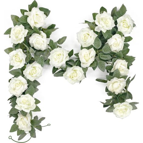 2 x 2 m Artificial Rose Garland with Ivy Leaf Simulation Rose Artificial Flowers Hanging Flower Garland Vine for Wedding Home Garden Decoration (White) (1/5)