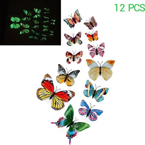 12 Aimants Frigo Papillons 3D Lumineux, Magnétiques et Brillants dans le Noir pour Décor Maison Murale DIY (1/5)