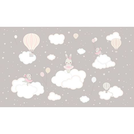 Papier peint panoramique Enfants - Animaux Montgolfières - 130 cm x 78 cm (1/2)