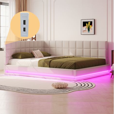 Canapé convertible 160x200 LED USB, lin beige HAVRYA (1/5)