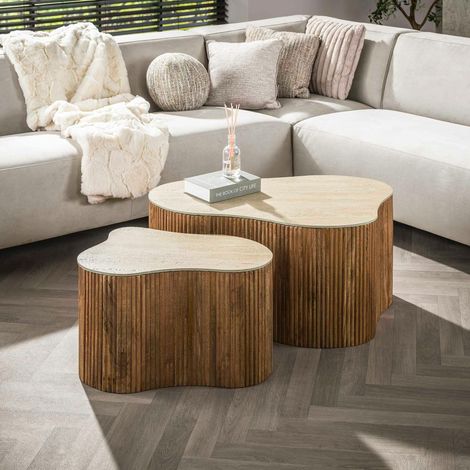 Table basse design organique effet travertin 3D (x2) ASCOLI (1/5)