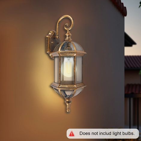 Lámpara de Pared Retro Antigua Lámpara de Pared para Exteriores de Vidrio de Jardín Vintage Lámpara de Metal Impermeable, Bombilla E27( no incluida) (Dorado) (1/5)