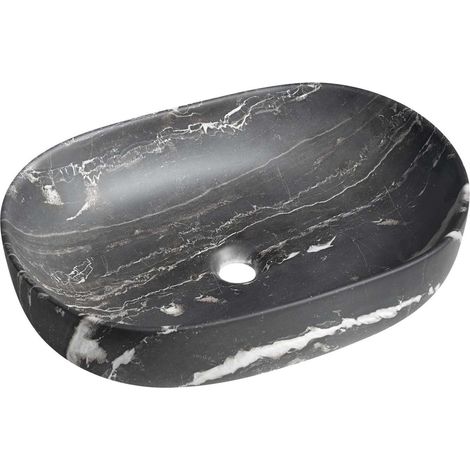 Sapho - Lavabo sobre encimera Caleo, 60 x 42 cm, sin rebosadero, sin orificio para grifo, mármol carnico CA590CM (1/5)