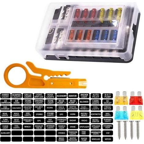 Boîte Fusibles Voiture, 12 Voies Boîte Fusibles, Voiture Fusible à Lame, Universelle Blocs Fusible Lame, avec Voyants LED, Couvercle de Protection Étanch, Accessoires pour Voitures, Moto (1/5)
