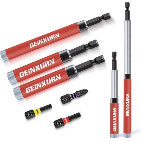 Set of 5 Bit Holders with Magnetic Self-Retracting Guide Sleeve (80 mm x 3, 120 mm x 2) Prevents Screws from Moving for Cordless Screwdrivers, Plus with 3 Bits 25 mm PZ2 T20 T25 (1/5)