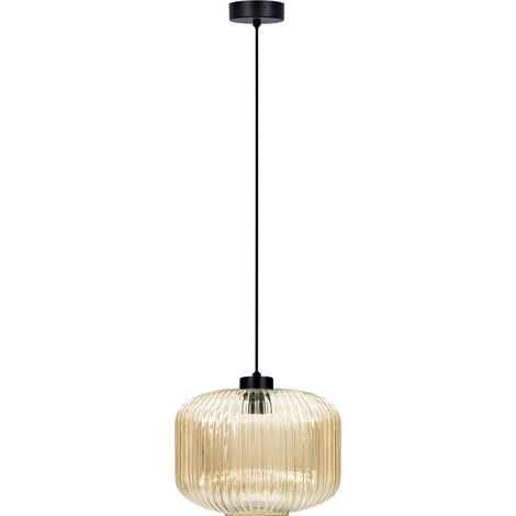 Suspension déco noir/ambre grand verre strié E27 15W (1/5)