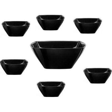 Set macedonia insalate 7 Pezzi Eclissi Nero con Insalatiera Grande 22cm e 6 Coppette 14cm in Vetro Opale Resistenti Forma ciotole Quadrata Impilabili Lavastoviglie e Microonde (1/5)