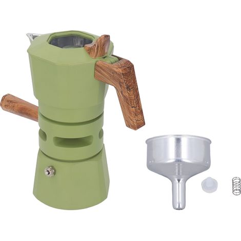 Cafetière italienne Moka 120 ml (2 tasses) à double valve, en alliage d'aluminium, verte, idéale pour la maison et les cafés. (1/5)