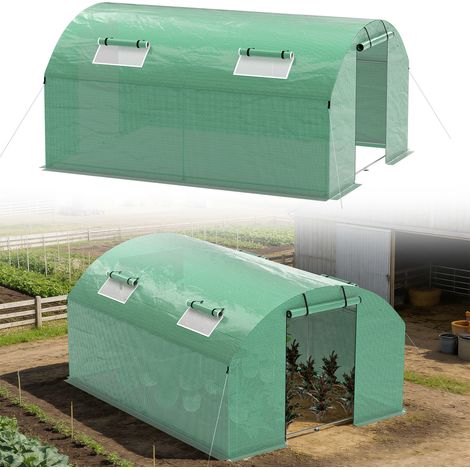 TolleTour Invernadero túnel 300x400x200 cm, cubierta verde PE 140 g/m² para huerto y plantas, incluye piquetas y cuerdas (1/5)