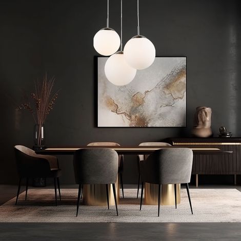 Hängeleuchte Kugeln 3 Flammig Kugelleuchte hängend Glas weiß Pendelleuchte Esstischleuchte, Nickel-matt, 3x E27, DxH 51,5x80 cm (1/5)