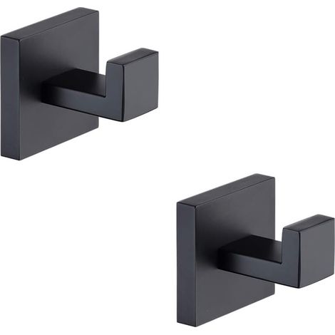 Lntyq Crochets pour serviettes noir mat, lot de 2 crochets pour manteaux et vêtements en acier inoxydable, crochets muraux robustes pour salle de bain et cuisine, support mural de style carré moderne (1/4)