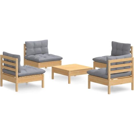 Maison Exclusive - 5-tlg. Garten-Lounge-Set mit Grauen Kissen Kie (1/5)