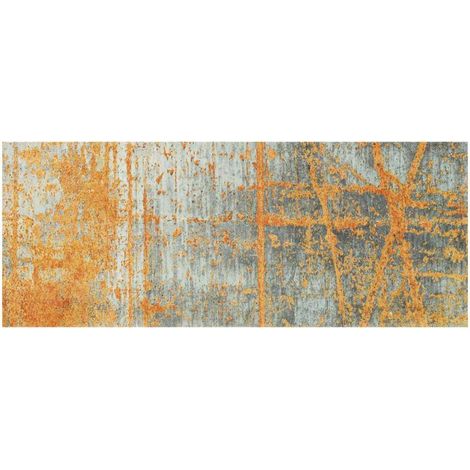 Tapis salon et chambre 70x120 orange rectangle tissé motif abstrait RUSTIC (1/3)