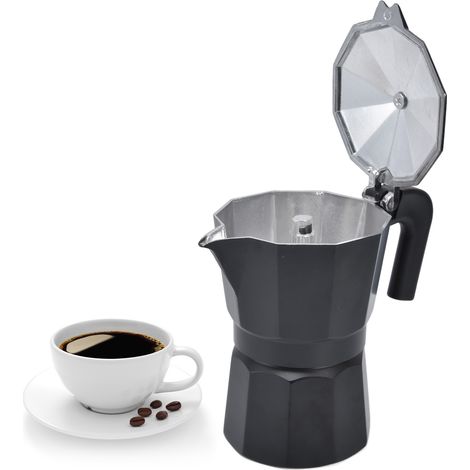 Cafetière moka octogonale noire à paroi épaisse, 300 ml, pour infusion manuelle à domicile (1/5)