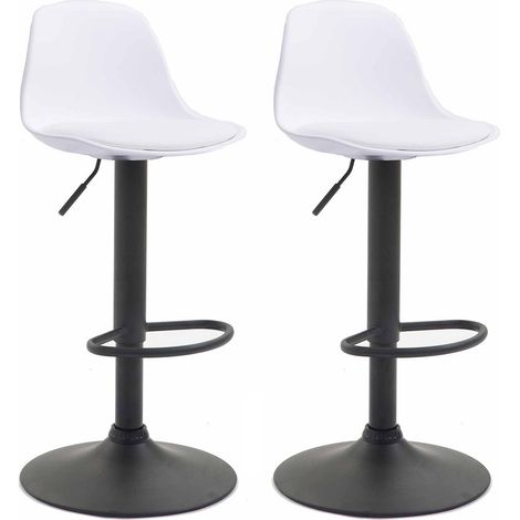 Set di 2 sgabelli da bar moderni e confortevoli con seduta in PVC bianco, scocca in plastica e gambe in metallo nero 100004237
