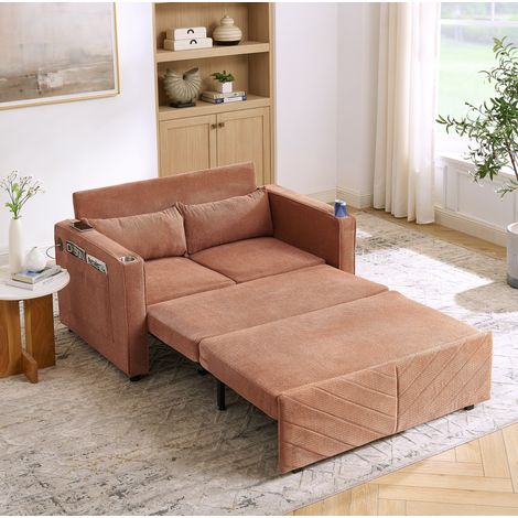 Sofa Schlafsofa ausziehbar Holz Stoff Orange HAVRYA (1/5)
