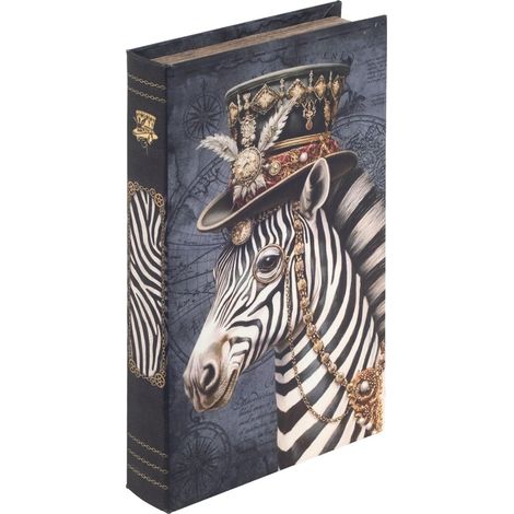 Caja joyero libro cebra con sombrero gris 25 cm decorativo (1/2)