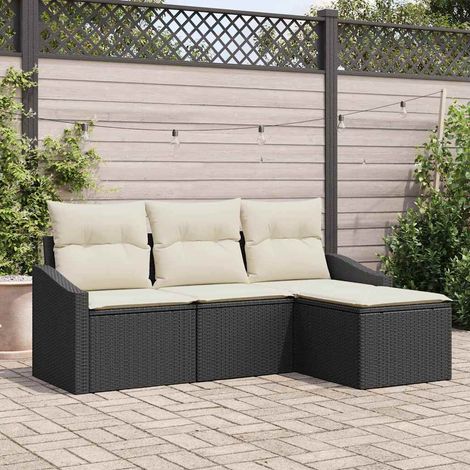 Conjunto de sofá de jardín 4 pcs Negro Poliratán (1/5)