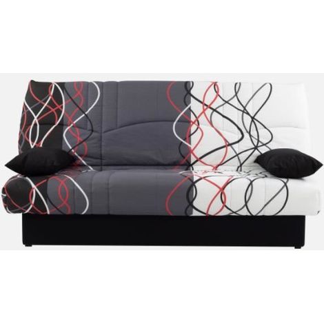Banquette clic-clac - 3 places – Coton Onde Rouge / Noir – 190 x 92 x 96 cm – DREAM (1/5)