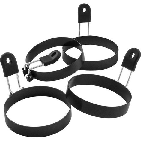 Grand ensemble de 4 cercles à œufs antiadhésifs, cercles à muffins ronds pour muffins anglais, crêpes, plaque de cuisson, accessoire de barbecue portable pour le camping, printemps (1/5)