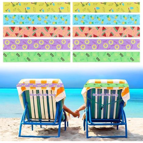 10 attaches de serviette - Pinces à serviette coupe-vent pour chaises de plage - Porte-serviettes élastiques - Accessoires de plage pour chaises de croisière d'été (5 styles) (1/5)